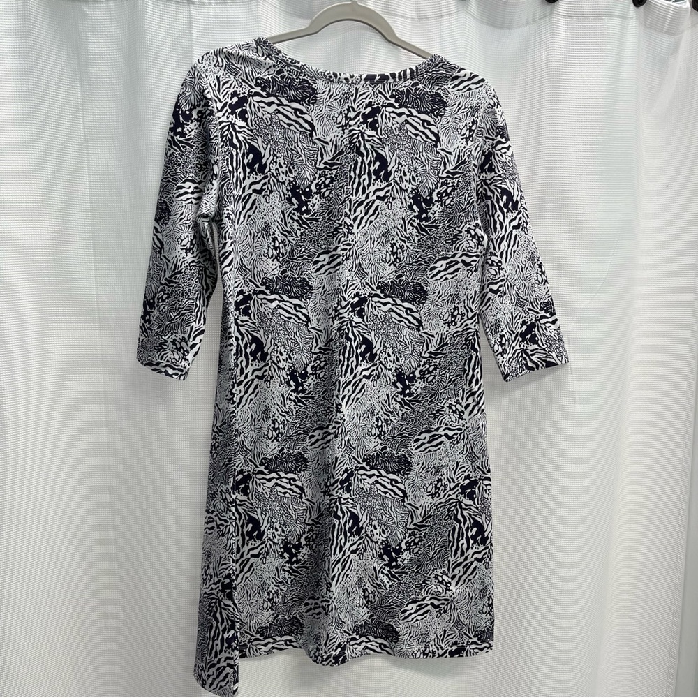 Anthropologie Tyler Boe Black White Animal Print Cotton Shift Dress‎ Size Small